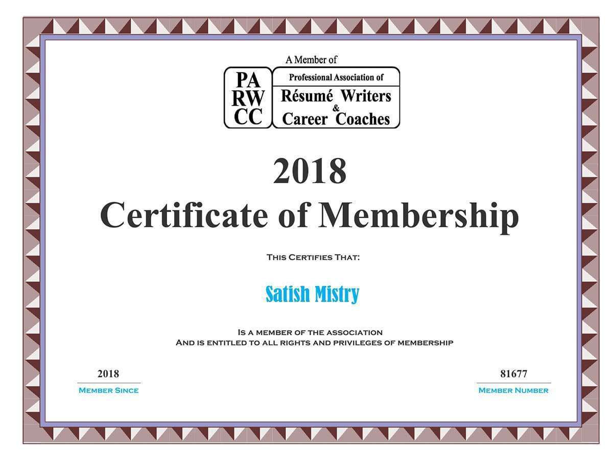 PARW-CC Membership Certificate Professional Association of Resume Writers